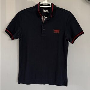 Burberry Navy Polo Shirt with Red Trim
